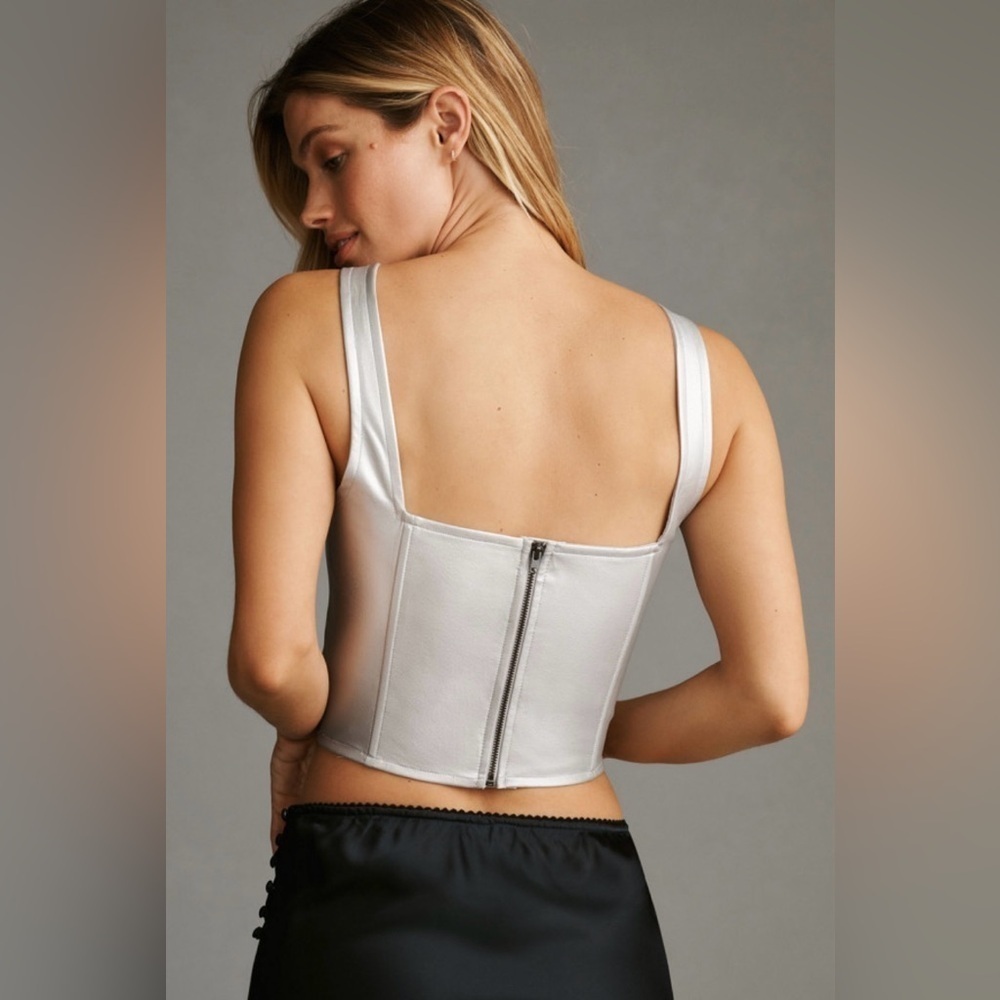 Anthropologie | Maeve | Metallic Silver Corset Tank Top | NWT! - Picture 3 of 9